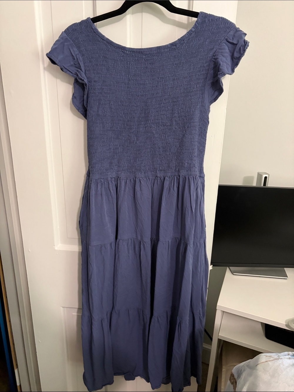 Smocked Bodice Tiered Maxi Dress in Lavender Blue